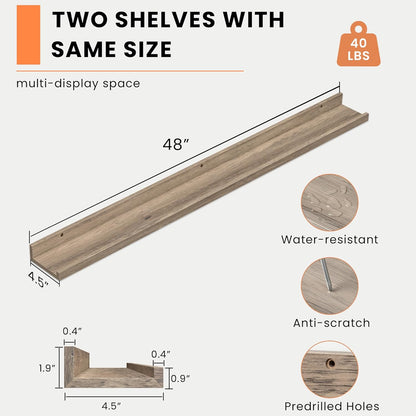 Heimlove Picture Ledge Shelf, Floating Shelves Set of 2, 24 Inches Picture Shelf for Wall with Ledge, Kids Bookshelf Wall Mounted for Living Room Bedroom Decor Books Photo Frames - White