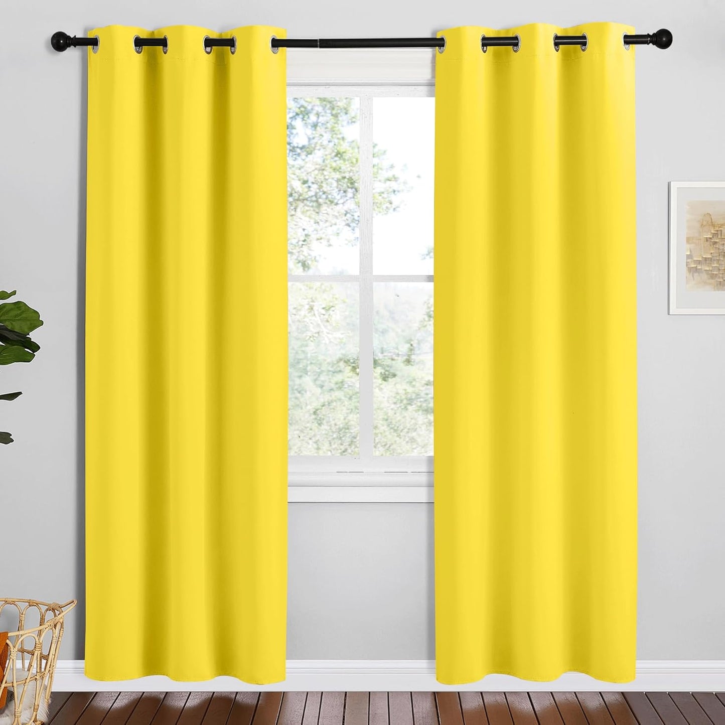 NICETOWN Halloween Pitch Black Solid Thermal Insulated Grommet Blackout Curtains/Drapes for Bedroom Window (2 Panels, 42 inches Wide by 63 inches Long, Black) - Colors C