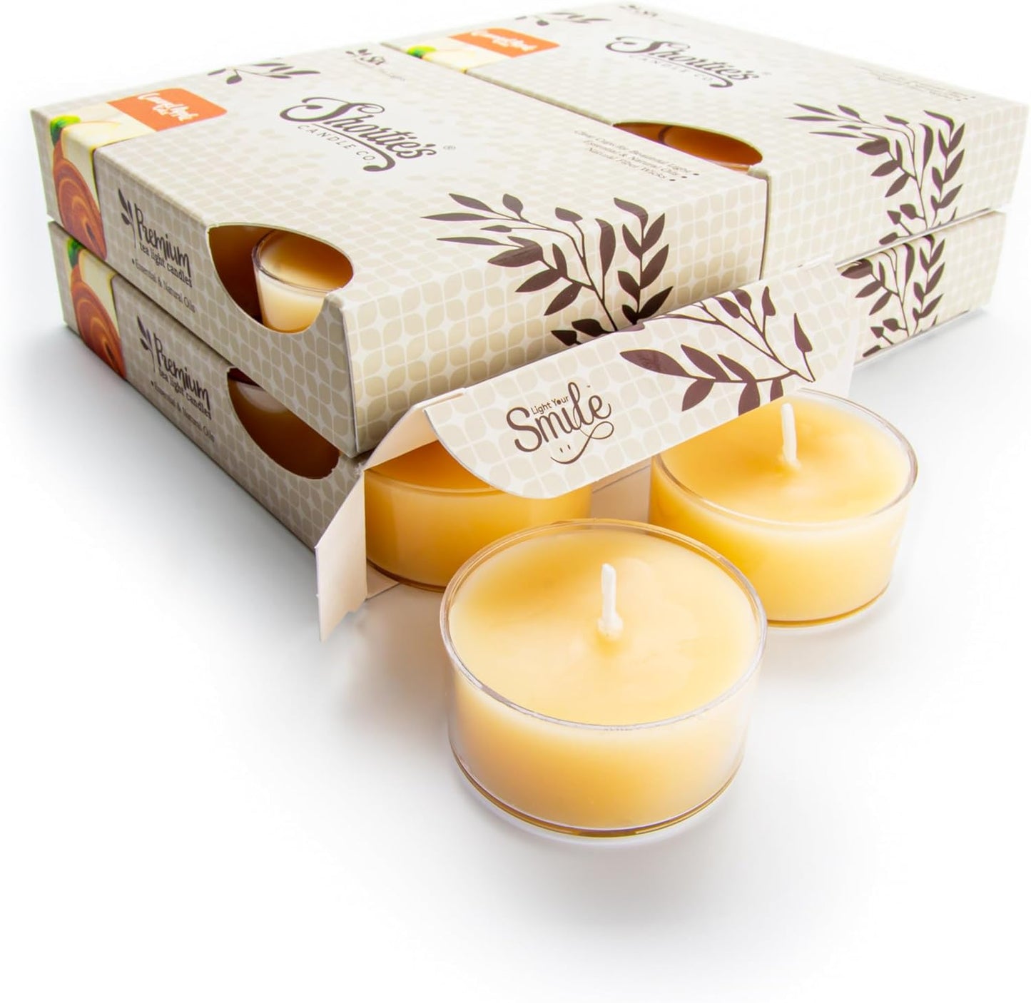 Shortie's Candle Company Vanilla Bean Premium Tealight Candles Bulk Pack - 24 Beige Highly Scented Tea Lights - Beautiful Candlelight - Made in the USA - Bakery & Food Collection