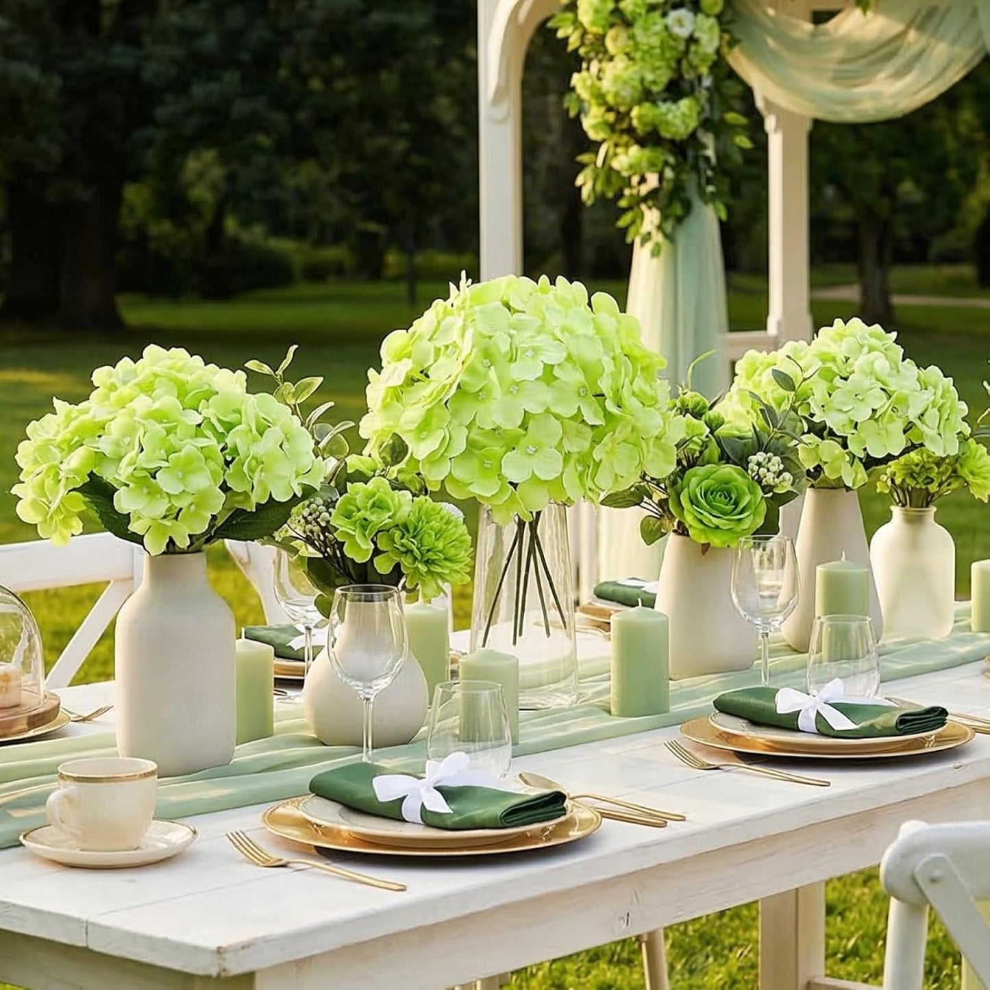 Auihiay 64 PCS Artificial Hydrangea Flowers, Silk Hydrangea Full Flowers Heads with Stems for Wedding Centerpieces, Home, Garden, Baby Shower, Party Decoration (Ivory)