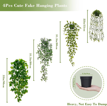 BLEUM CADE Fake Hanging Plants, 2pcs Artificial Pothos Vines Greenery for Wall Home Living Room Office Indoor Outdoor Decor (No Baskets)