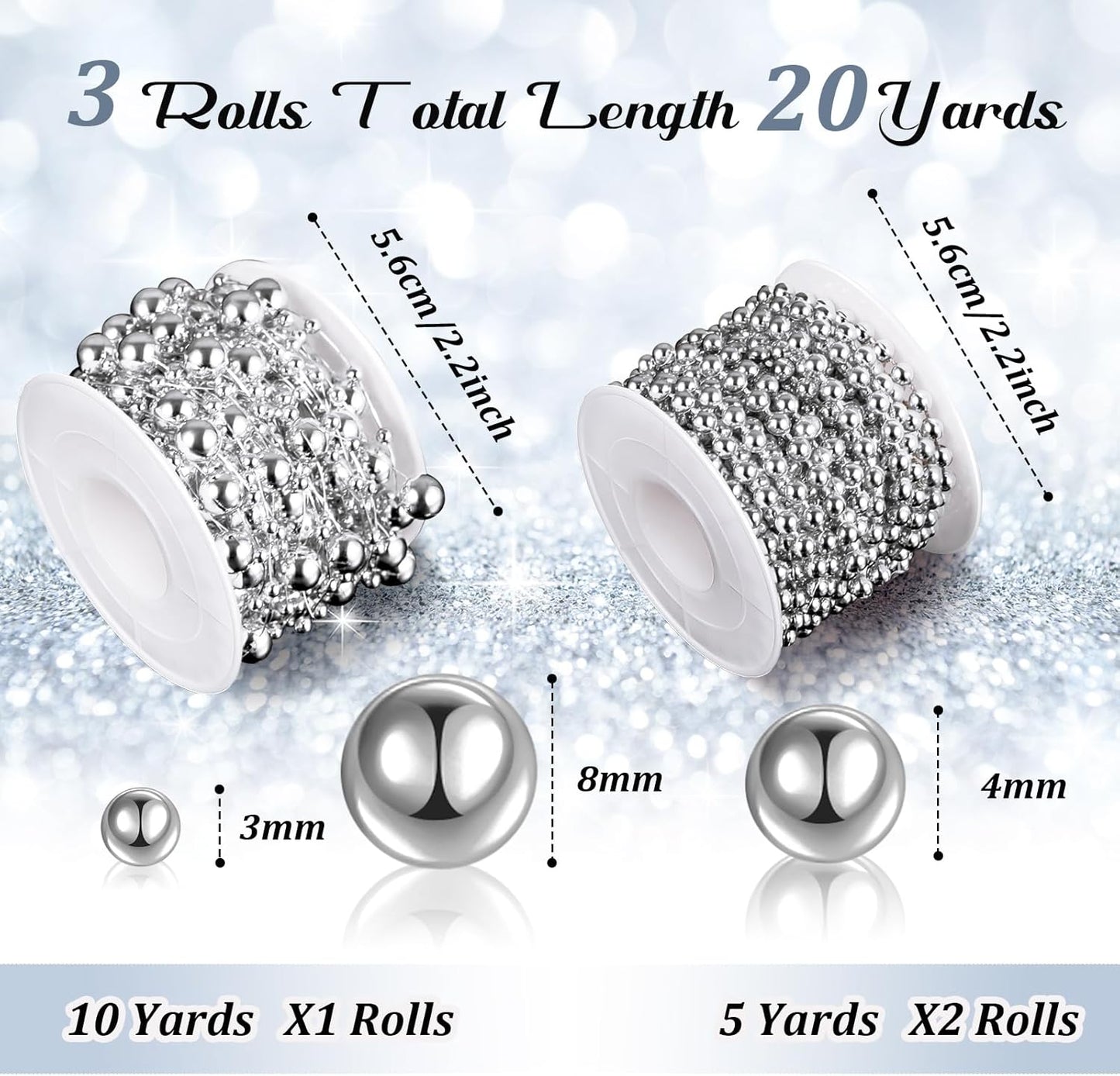 Bonuci 3 Rolls 66 Feet Pearls String Garland Faux Pearl Garland Spool Roll Strand Decoration Artificial Beads Chain Trim for Wedding Party Crafting Wedding Mother's Day Flower Decor(Ivory,4mm)