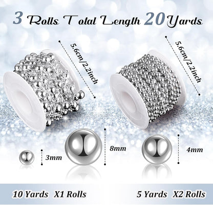 Bonuci 3 Rolls 66 Feet Pearls String Garland Faux Pearl Garland Spool Roll Strand Decoration Artificial Beads Chain Trim for Wedding Party Crafting Wedding Mother's Day Flower Decor(Ivory,4mm)