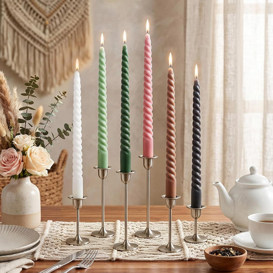 Whaline 12Pcs 10 Inch Colored Spiral Taper Candles 12 Colors Dripless Twisted Wax Candles Long Unscented Candle Sticks for Holiday Celebration Display Home Decoration