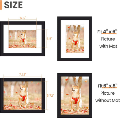 upsimples 8x10 Picture Frame, Display Pictures 5x7 with Mat or 8x10 Without Mat, Wall Hanging Photo Frame, Black, 1 Pack - Colors A