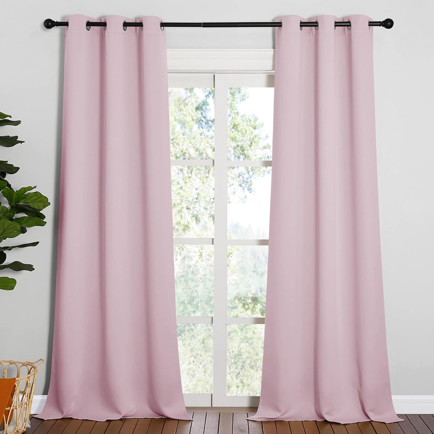 NICETOWN Halloween Pitch Black Solid Thermal Insulated Grommet Blackout Curtains/Drapes for Bedroom Window (2 Panels, 42 inches Wide by 63 inches Long, Black) - Colors B