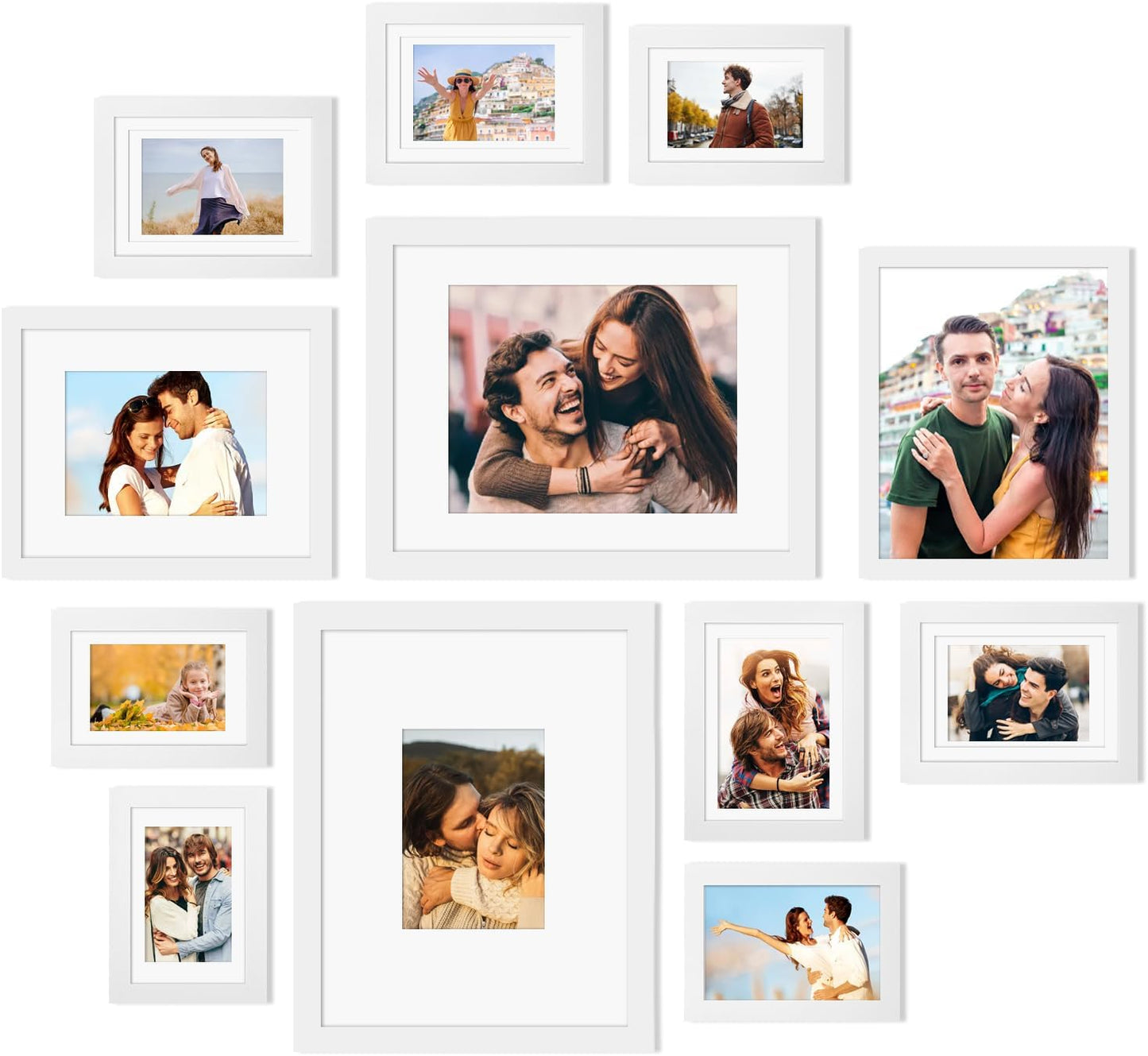 Egofine Picture Frame Set 12 Pack, Picture Frames Collage Wall Decor with Two 11x14, Two 8x10, Four 5x7, Four 4x6 for Wall and Tabletop, Made of Solid Wood, Covered by Plexiglass, Natural Wood