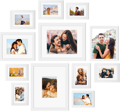 Egofine Picture Frame Set 12 Pack, Picture Frames Collage Wall Decor with Two 11x14, Two 8x10, Four 5x7, Four 4x6 for Wall and Tabletop, Made of Solid Wood, Covered by Plexiglass, Natural Wood