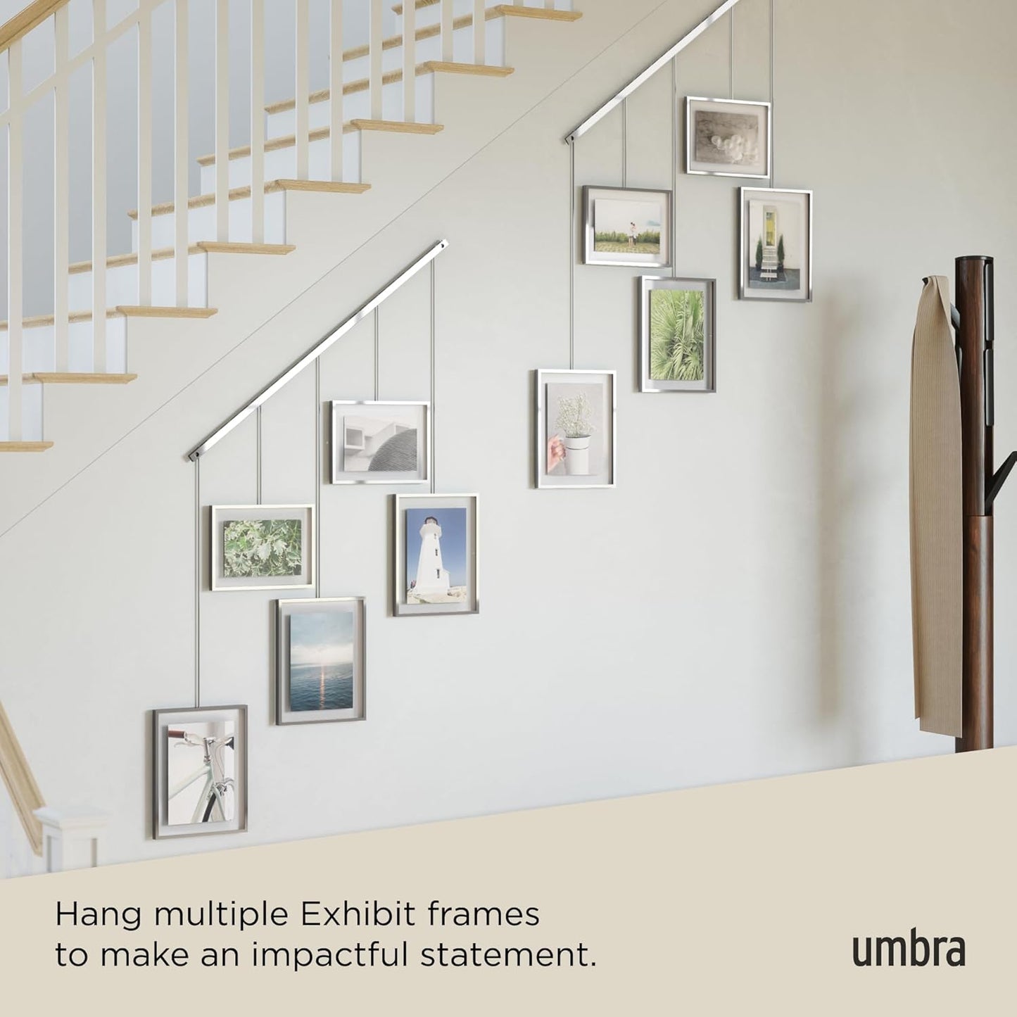 Umbra Exhibit Picture Frame Gallery Set, Adjustable Wall Collage Displays Nine Photos (Four 5x7" and Five 8x10"), Set of 9, Black