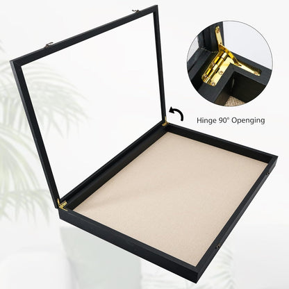 GraduationMall 13x16 Wood Shadow Box Frame Glass Door Display Case with Linen Back and 6 Stick Pins,1.5 inches Interior Depth,Ideal for Memorabilia Pictures Flowers Medals Tickets Rustic White