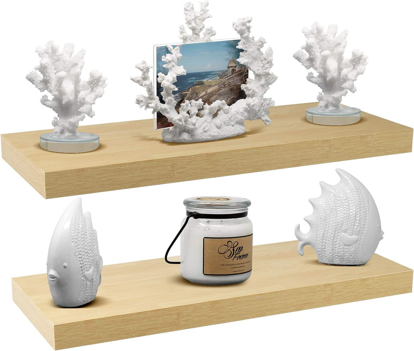 Sorbus Floating Shelves for Wall - 24" Bathroom Shelves, Wall Decor for Bedroom, Kitchen, Living Room, Home Decor & Book Storage - Mounted Floating Shelf with Invisible Brackets (White, 2 Pack)