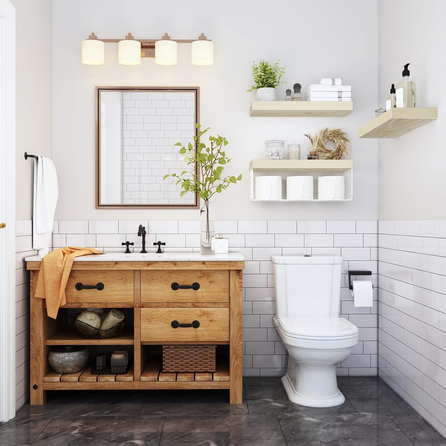 QEEIG Bathroom Shelves Over Toilet - Wall Mounted Floating Shelves Toilet Paper Storage Small Farmhouse Decor Shelf 16 inch Set of 3, Rustic Brown (019-BN3)