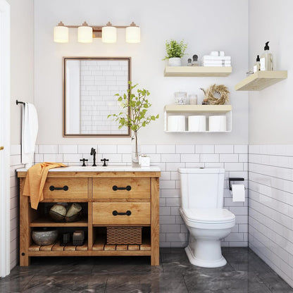 QEEIG Bathroom Shelves Over Toilet - Wall Mounted Floating Shelves Toilet Paper Storage Small Farmhouse Decor Shelf 16 inch Set of 3, Rustic Brown (019-BN3)