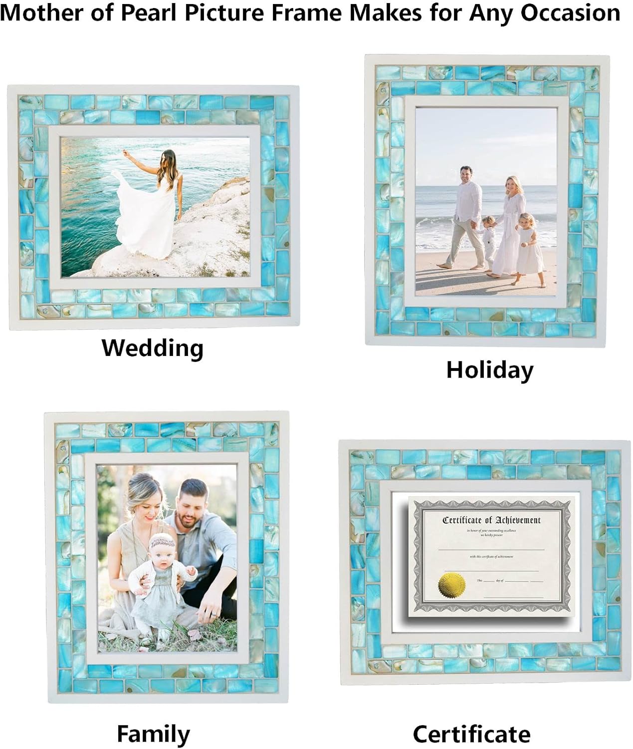 Silver Plate Picture Frame 5x7 Mother of Pearl 5 by 7 Photo Frame Mosaic Glass Tabletop Frame (Grey+ White,1pc)