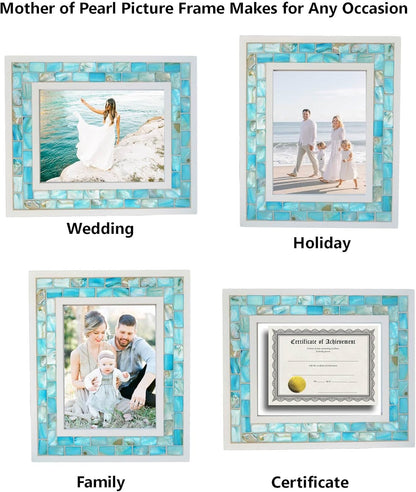 Silver Plate Picture Frame 5x7 Mother of Pearl 5 by 7 Photo Frame Mosaic Glass Tabletop Frame (Grey+ White,1pc)