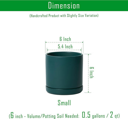D'vine Dev Set of 2 Plants Pots, 6.5 Inch Ceramic Planter Pot for Plants with Drainage Hole and Saucer, White, 94-V-C-1