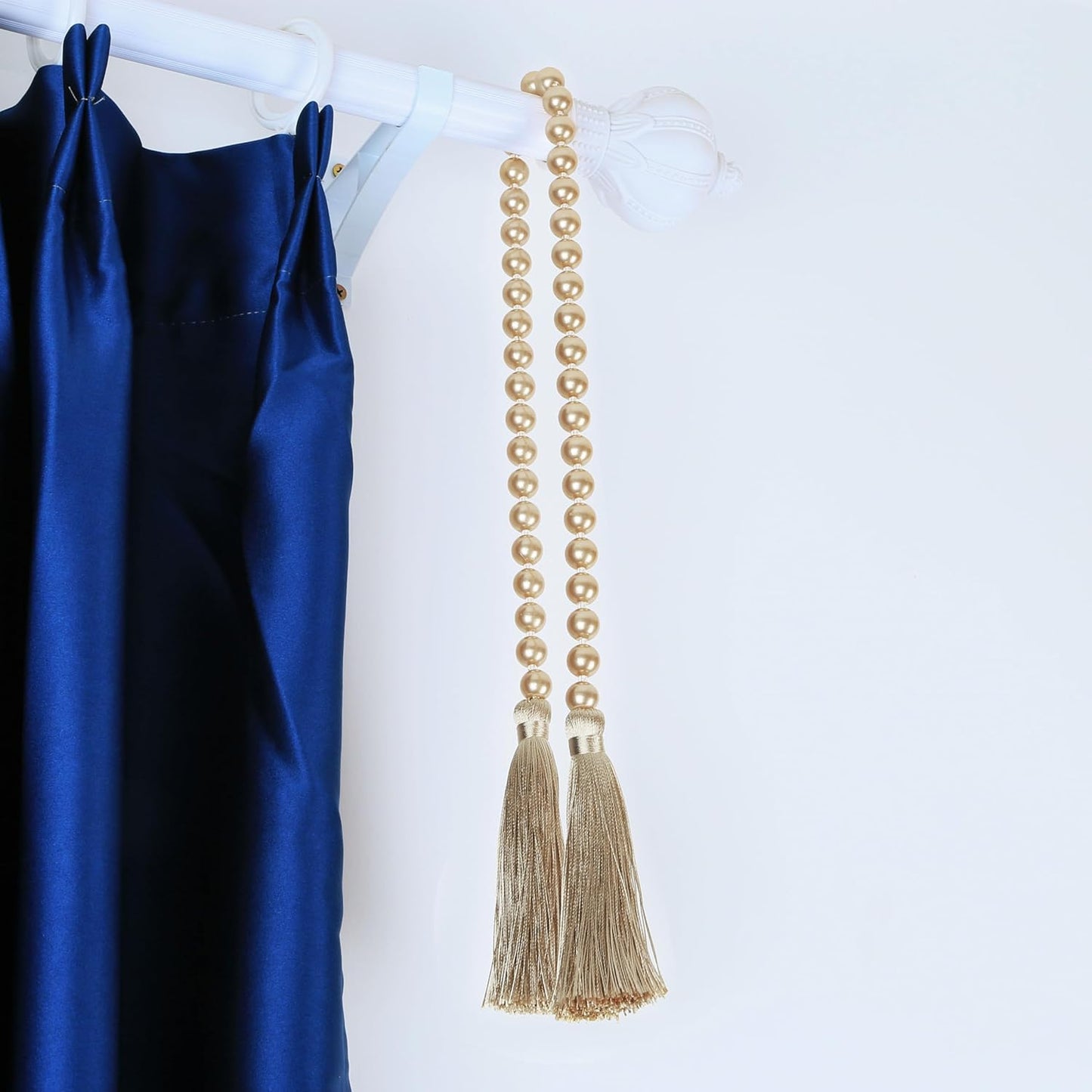 34 Inch Pearl Glass Bead Garland with Tassels - Elegant Boho Table Decor, Fringe Wall Hanging for Wedding, Party, Farmhouse Rustic Prayer Bead Home Decoration(1 Pack,Gold)