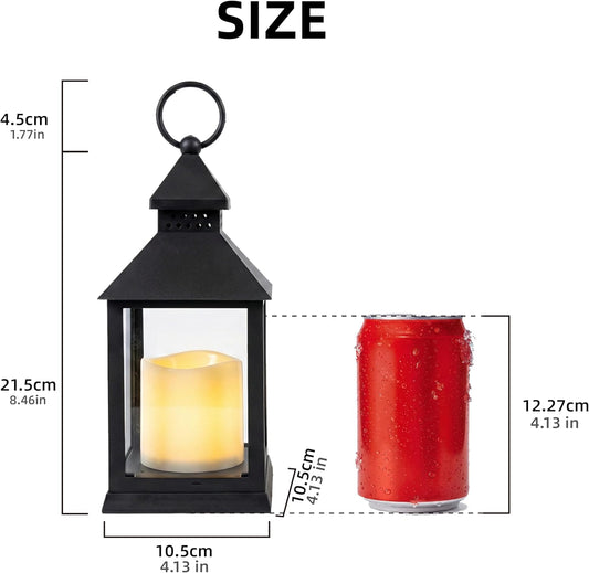 2 Pack 10.2” Candle Lanterns Decorative Indoor Hanging Lanterns with Warm Flickering LED Candle 6 Hours Timer,Black Battery Powered Candle Lantern Table Centerpiece Mantle Shelf Home Decor