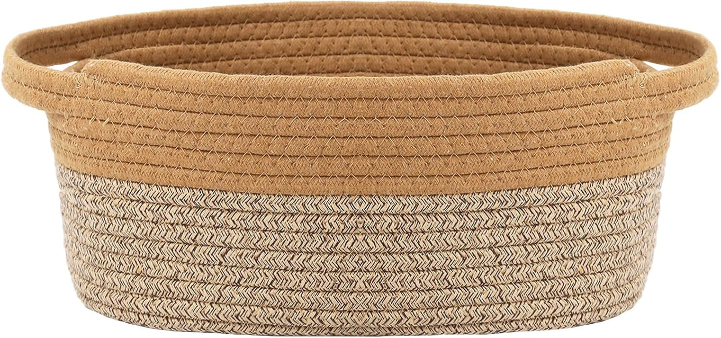 JMvicyroam Woven Basket,Small Rope Storage Bin with Handles & Ribbon Bag, Organizer for Shelves Closets,Gift Basket Empty for Birthday,Books,Dog Toys,White