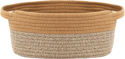 JMvicyroam Woven Basket,Small Rope Storage Bin with Handles & Ribbon Bag, Organizer for Shelves Closets,Gift Basket Empty for Birthday,Books,Dog Toys,White