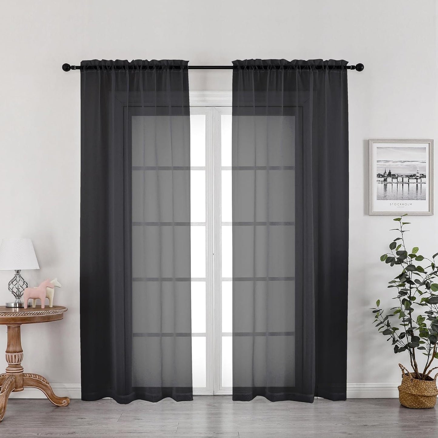 OWENIE Sheer Curtains 84 inches Long 2 Panels Set for Living Room/Bedroom, Rod Pocket Voile Sheer Panel Drapes, White, 2pcs, Each 42" W x 84" L - Colors B