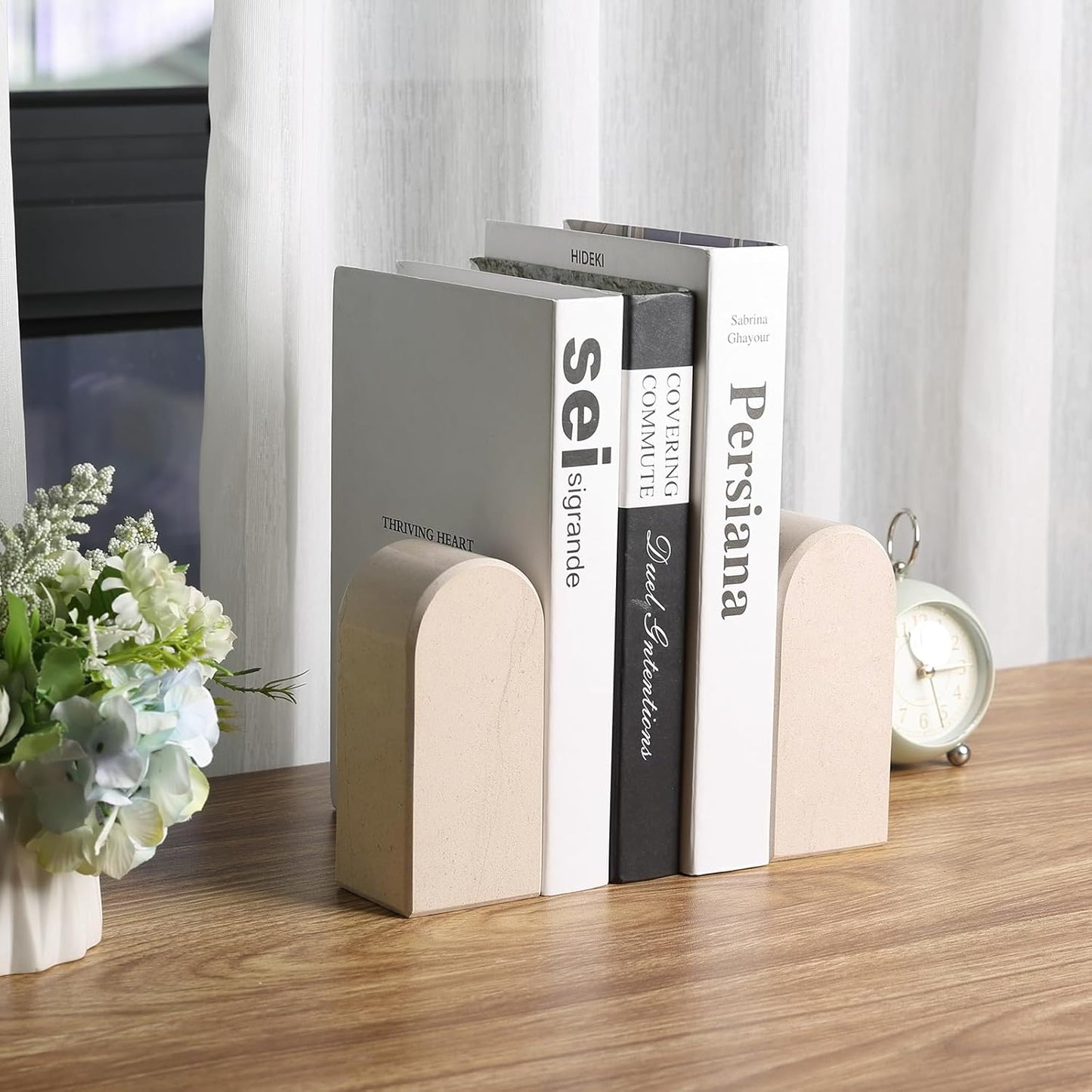 Koville African Natural Marble Bookends for Shelves, Non-Slip Book Ends, 13LBS Ultra Heavy Duty Marble Book Holder Organizer, Apartment Decor for Movies/CD/Video Games(Namib Fantasy)