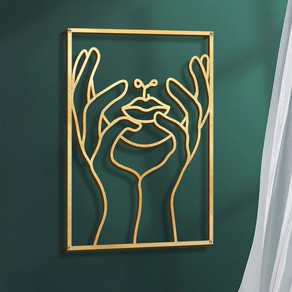 Glamativity 4 Pack Gold Wall Art Decor, Minimalist Single Line Real Metal Wall Art, Woman's Body Shape Abstract Wall Art (Gold Classic Style, 17 x 11.8'')