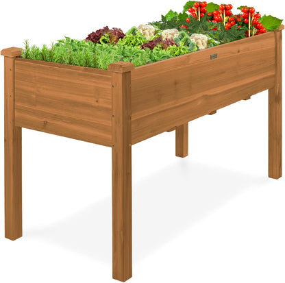 Best Choice Products 72x24x30in Raised Garden Bed, Elevated Wood Planter Box Stand for Backyard, Patio, Balcony w/Divider Panel, 6 Legs, 300lb Capacity - Natural