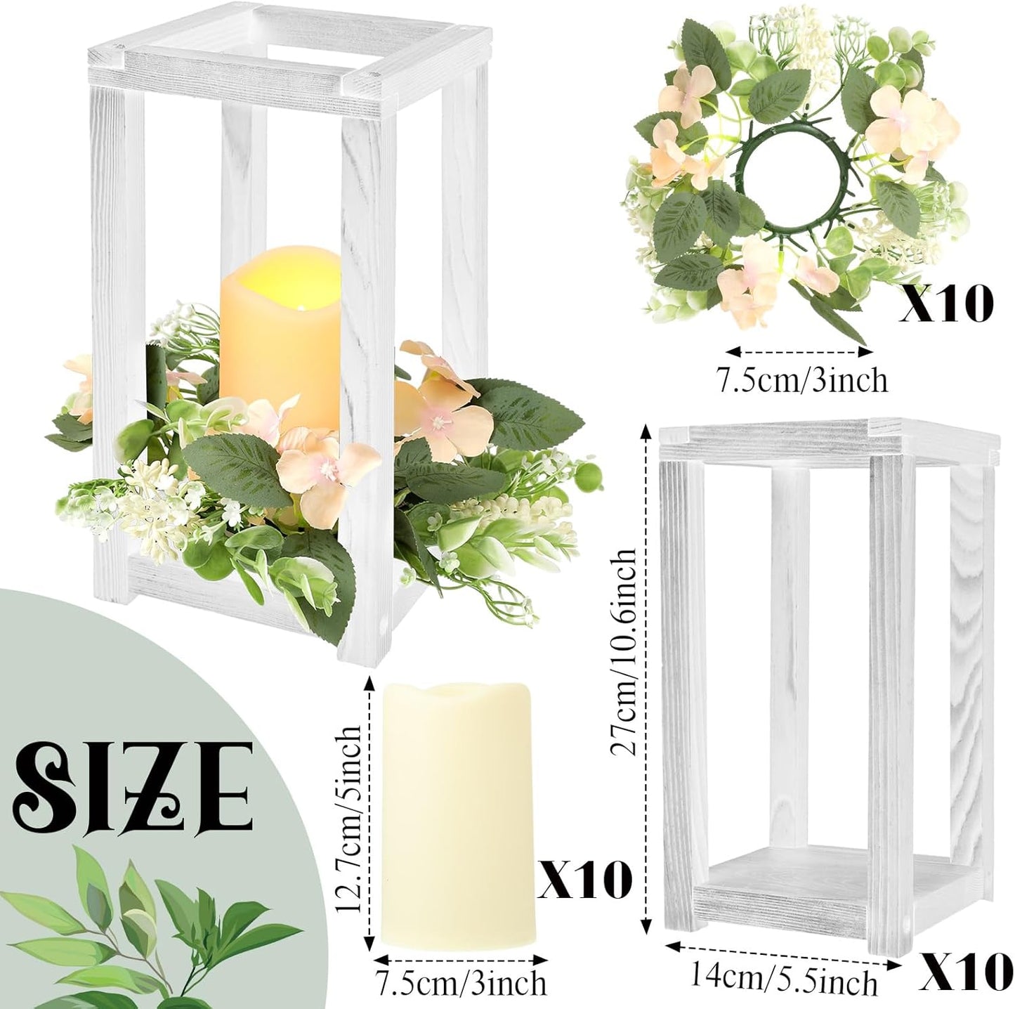 Hushee 30 Pcs Wooden Wedding Lantern Centerpiece Integrated Holders with Candles and Wreaths Rustic Wooden Candle Lantern Decor for Wedding Party Table Valentine Decor (Yellow)
