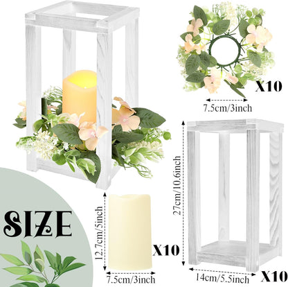 Hushee 30 Pcs Wooden Wedding Lantern Centerpiece Integrated Holders with Candles and Wreaths Rustic Wooden Candle Lantern Decor for Wedding Party Table Valentine Decor (Yellow)