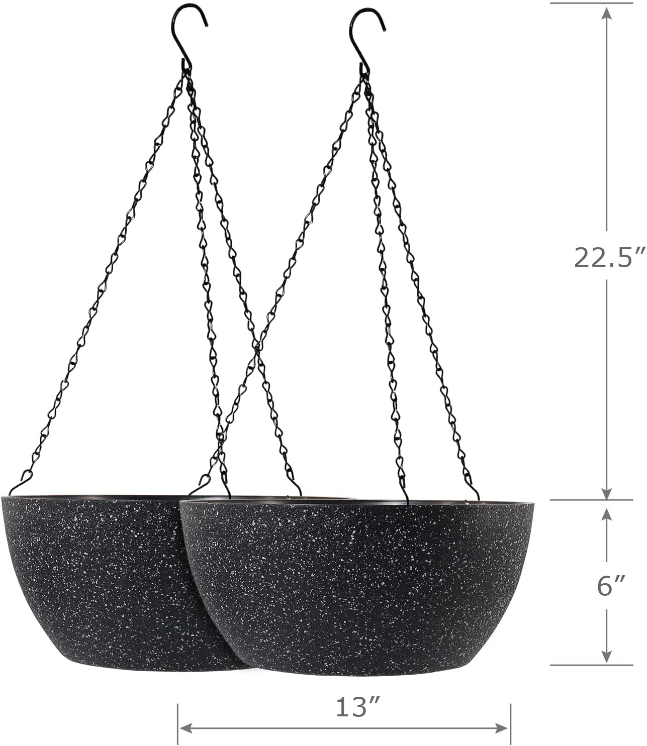WSMKSZ 10 inch Hanging Planters for Outdoor Indoor Plants with Drainage Holes and Chain, 2 Pack Round Hanging Flower Pots for Garden Home Porch Decor, Black