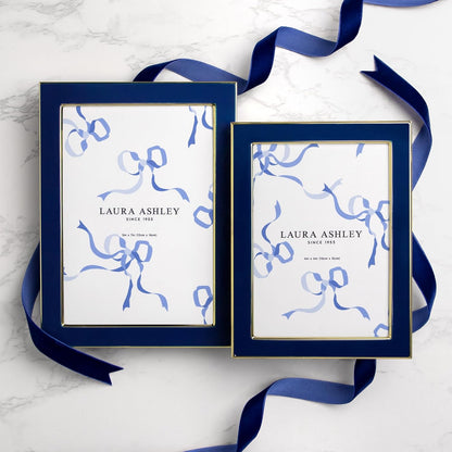 Laura Ashley 5x7 Navy Enamel Picture Frame, Gold Metal Edge with Easel, for Countertop, Counterspace, Tabletop Display, Bookshelf, Desk, Wall Décor, Photo Gallery (5x7, Navy W/Gold)