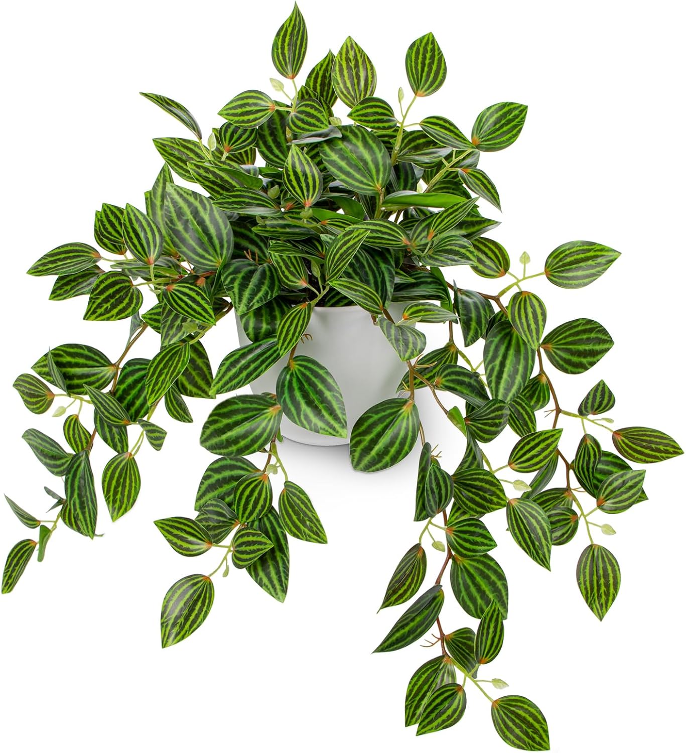 Briful Artificial Plants Indoor Fake Potted Silk Plants Faux Watermelon Peperomia Draping Plant for Home Office Bathroom Shelf Cabinet Tabletop Decoration(Green - 1 Pack)