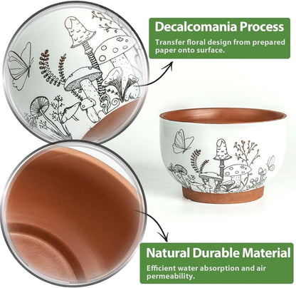 YBX 8 Inch + 6 Inch Ceramic Plant Pots, Succulent Flower Pots with Drainage Holes, Terracotta Planters for Indoor Plants, White&Terracotta (Garden)
