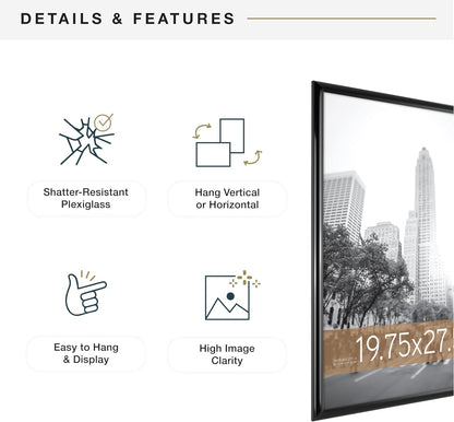 MCS Trendsetter 24x36 Poster Frame Black High-Gloss, Vertical & Horizontal Wall Hanging Large Picture Frame for Photos, Posters & Art Prints (1-Pack)