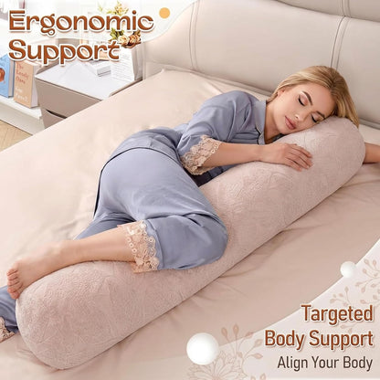 1 MIDDLE ONE Body Pillow for Adults, Bolster Pillow with Removable Velvet Cover, Long Round Cervical Roll Pillow, 47 x 7.87 Inches, Grey