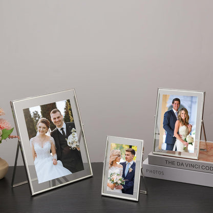 Gold 6x8'' Floating Photo Frame 2 Pack, Beaded Metal Frame Fits 3.5x5'', 4x6'' & 5x7'' Pictures, Adjustable Tabletop & Shelf Display, Elegant Wedding Gift for Home Decor