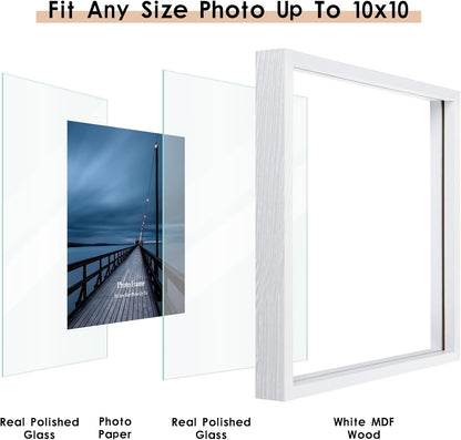 MUYE 11x14 Floating Frame Set of 2,Double Glass Rustic Frame,Display Any Size Photo up to 11x14,Wall Mount or Tabletop Standing,Natural
