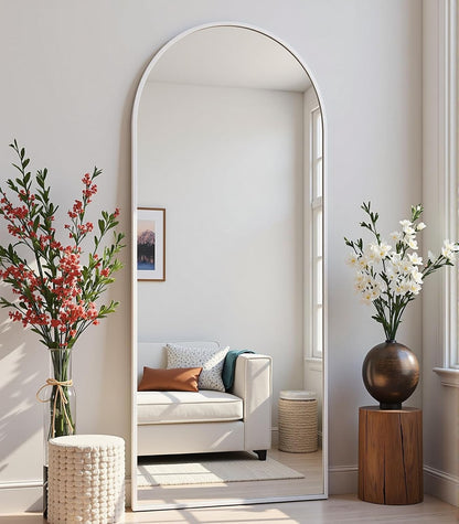 Dewfig Arched Full Length Mirror, 76"x34" Large Floor Mirror, Full Body Mirrors for Leaning or Hanging, Standing Mirrors for Bedroom, Living Room,Dressing Room, Aluminum Alloy Frame, Black