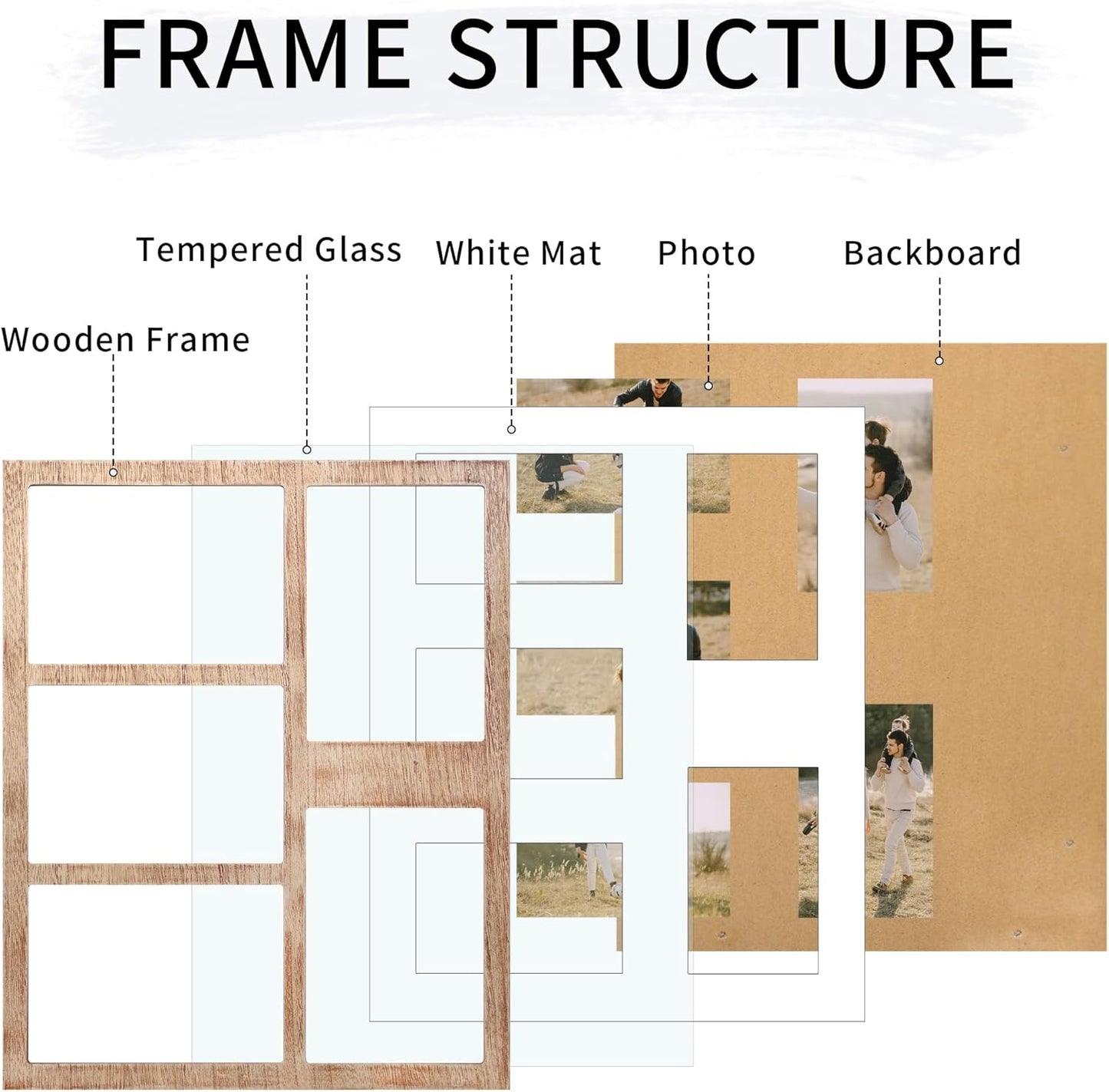 YESKAY 4x6 Picture Frame Collage for Wall Decor, Multiple Photo Collage Frames with Tempered Glass, 7-Opening for 4 x 6 Picture Frames, Rustic Brown, 1 Pack