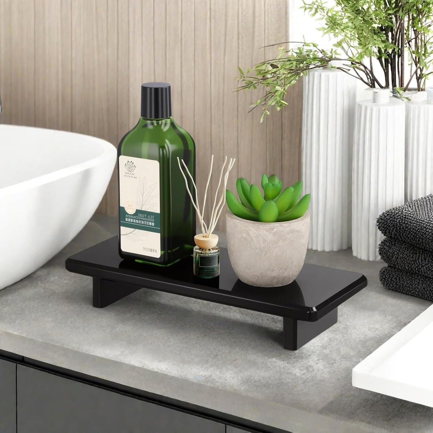 Chivalral Acrylic Bathroom Counter Tray: Water-Resistant Kitchen and Bathroom Tray Countertop Decor,Perfect for Soap Dish,Vanity,Plant,Candle Decor,and Riser Organizer-Small