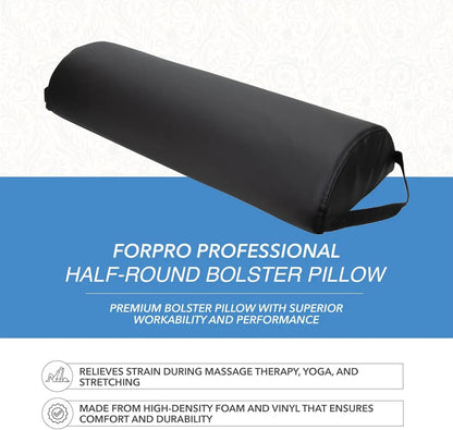 ForPro Premium Jumbo Half-Round Bolster Pillow for Massage and Yoga, Oil and Stain-Resistant, 9”W x 4.5" H x 26”L, Black