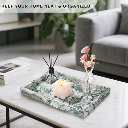 Marble Bathroom Tray for Countertop & Home Decor, Natural Decorative Marble Tray for Jewelry & Perfume Organizer, Luxury Stone Vanity Trays for Dresser, Kitchen Counter, 12" x 8", Gray Black