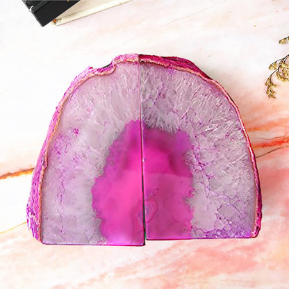 JIC Gem Dyed Blue Agate Bookends Geode Decorative Book Ends for Heavy Books with Rubber Bumpers for Office and Home Decoration Polished Small Size 2 to 3 Lbs