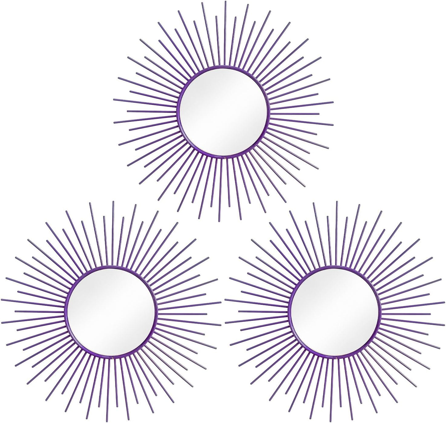 3 Pack Metal Mirrors for Wall Sunburst Wall Mirrors Home Décor Decorative Hanging Wall Art for Living Room Bedroom Entryway (Gold, Flower+Sunburst)