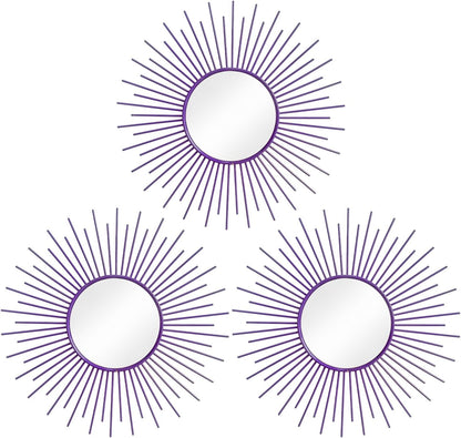3 Pack Metal Mirrors for Wall Sunburst Wall Mirrors Home Décor Decorative Hanging Wall Art for Living Room Bedroom Entryway (Gold, Flower+Sunburst)