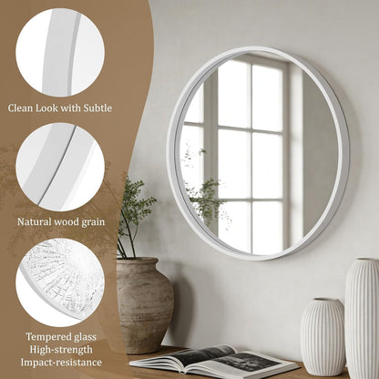 WallBeyond Wood Round Mirror with Wood Frame 24 inch Circle Wall Mirror for Bathroom Round Wall Mirror for Wall Decor, Vanity, Entryway Living Room (Walnut)