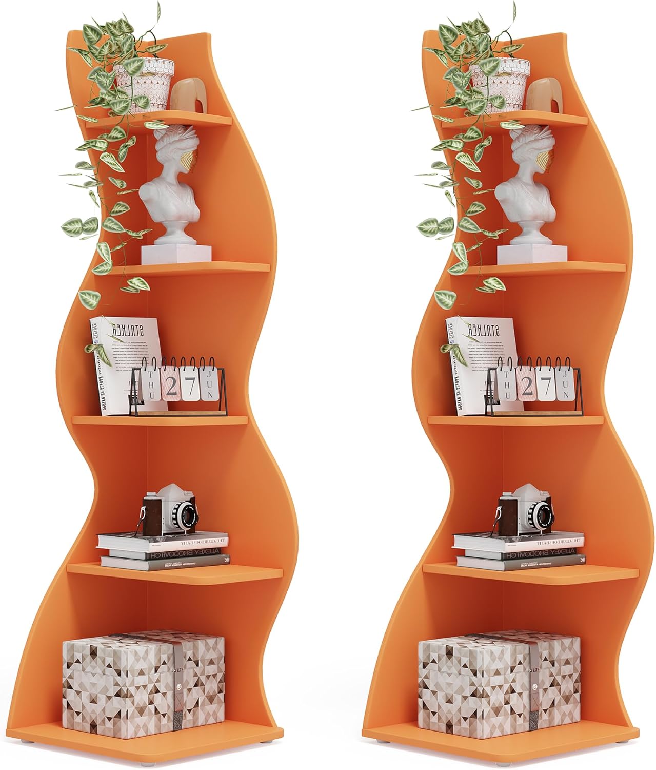 Tribesigns Corner Shelf, Modern 5-Tier Wall Corner Bookshelf, Stylish Corner Small Bookcase Storage Rack Plant Stand with Unique Shape for Living Room, Home Office (White, 1PC)