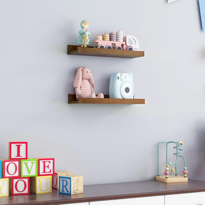 FLYJOE Picture Ledge Shelf, Floating Shelves Set of 2, Solid Pine Wood 55'' Long Large Nursery Book Shelves for Toys Storage, Kids Bookshelf for Living Room Bedroom Decor Books Photo Frames, Walnut