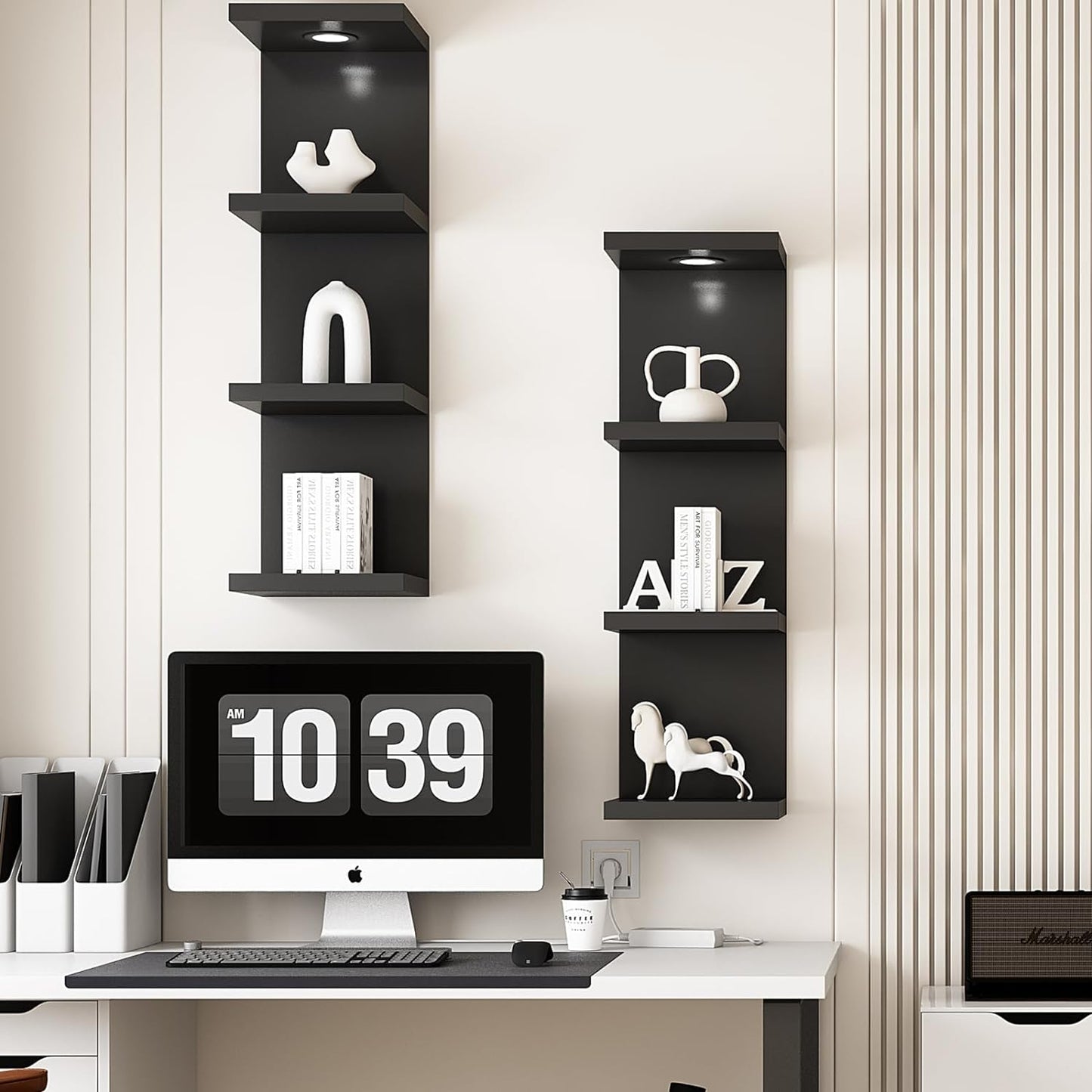 LitaEther Versatile 7 Tier Wall Shelf Unit,White Lack Wall Shelf,Display Floating Shelf with LED Remote Control Light